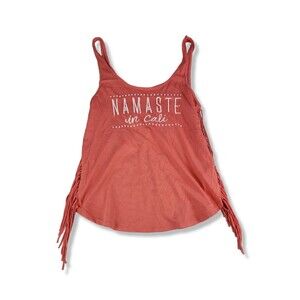 Hollister Womens Extra Small XS tank top Coral With Side Fringe Namaste